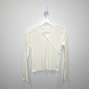 1901 White V-Neck Long Sleeve Jersey Top